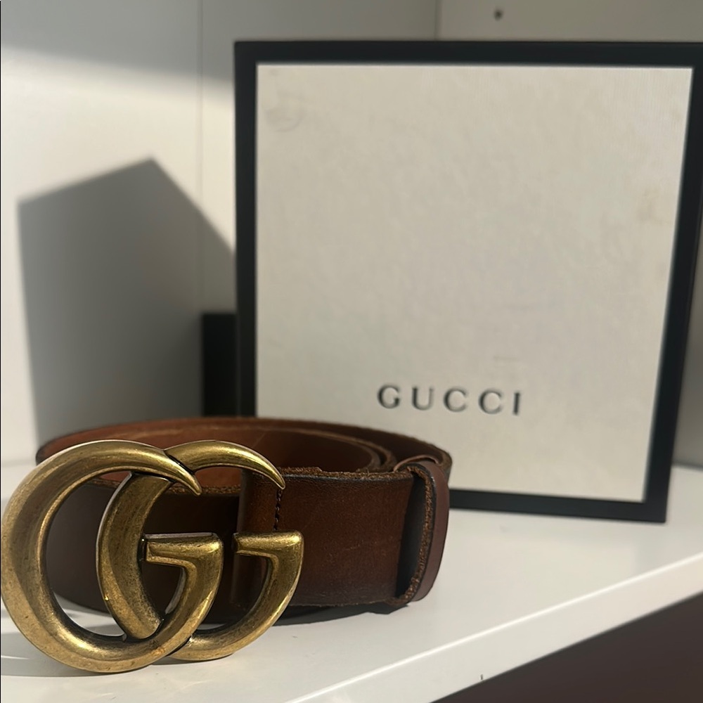 Gucci Marmont GG wide Brown and Gold Leather Belt